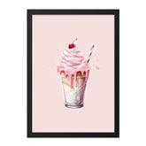 Strawberry Milkshake Wall Art, Dessert Art, Pink Drink Poster, Kitchen Decor, Food Art Print, Whimsical Art, Sweet Treat Print, Wall Decor - Tawshia